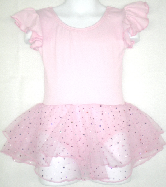  pink glitter tulle skirt with flutter sleeve leo